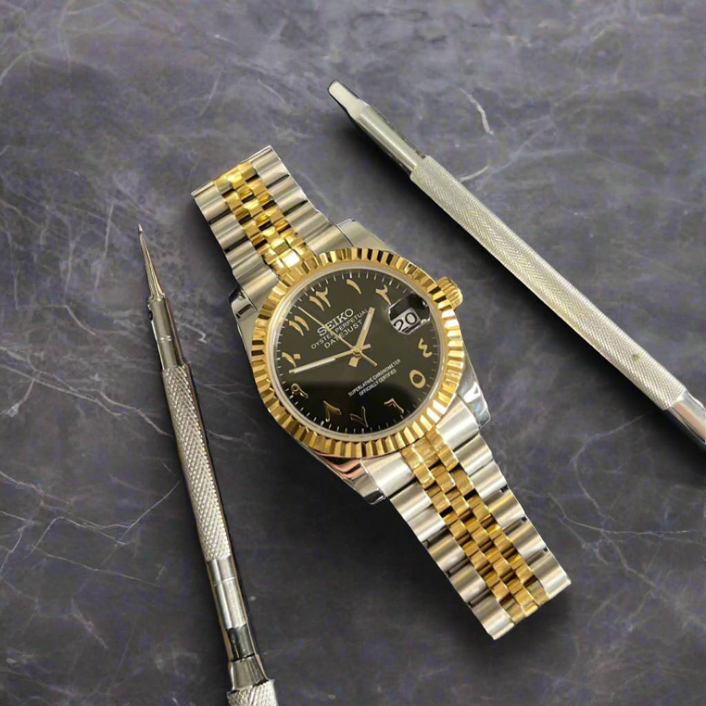 Date Just Black & Gold Arabic Dial -Seiko Nh35 Automatic Watch