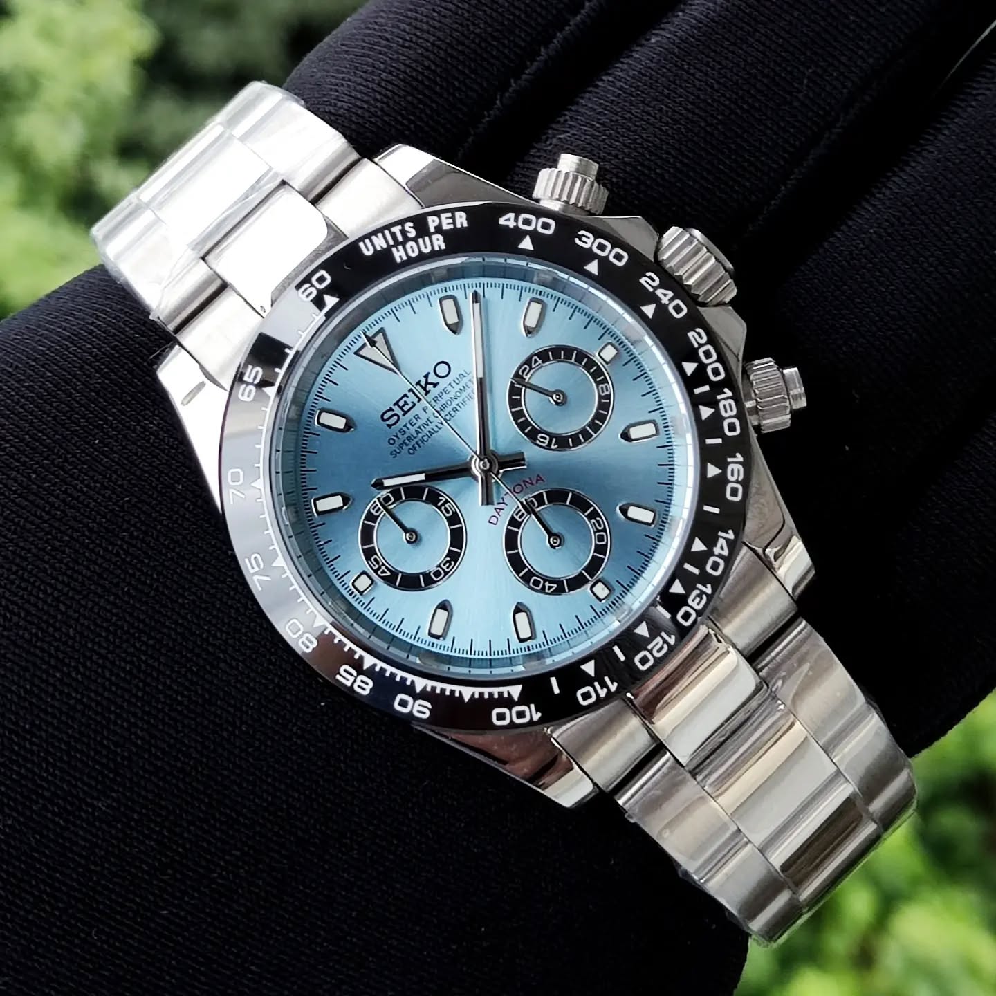 Seiko Mod Daytona Baby Blue/Platinum Chronograph