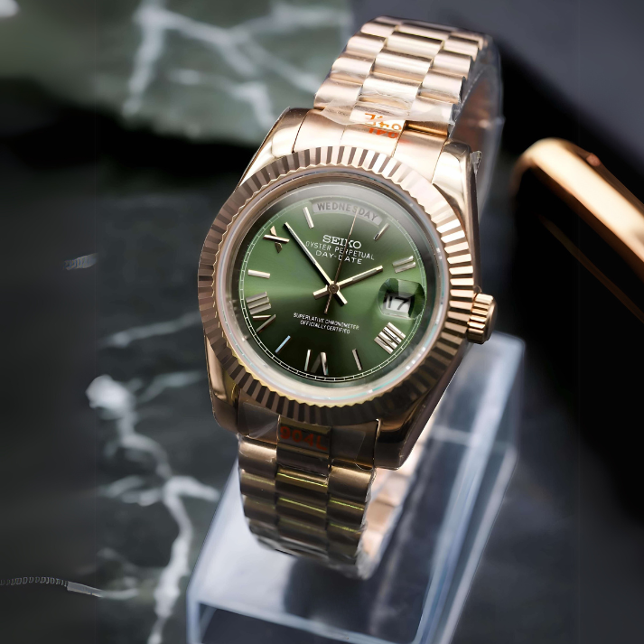 DAYDATE MOD OLIVE GREEN(ROSEGOLD) - CUSTOM SEIKO NH35 AUTOMATIC WATCH