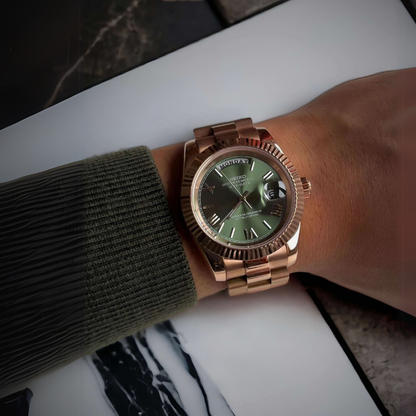 DAYDATE MOD OLIVE GREEN(ROSEGOLD) - CUSTOM SEIKO NH35 AUTOMATIC WATCH