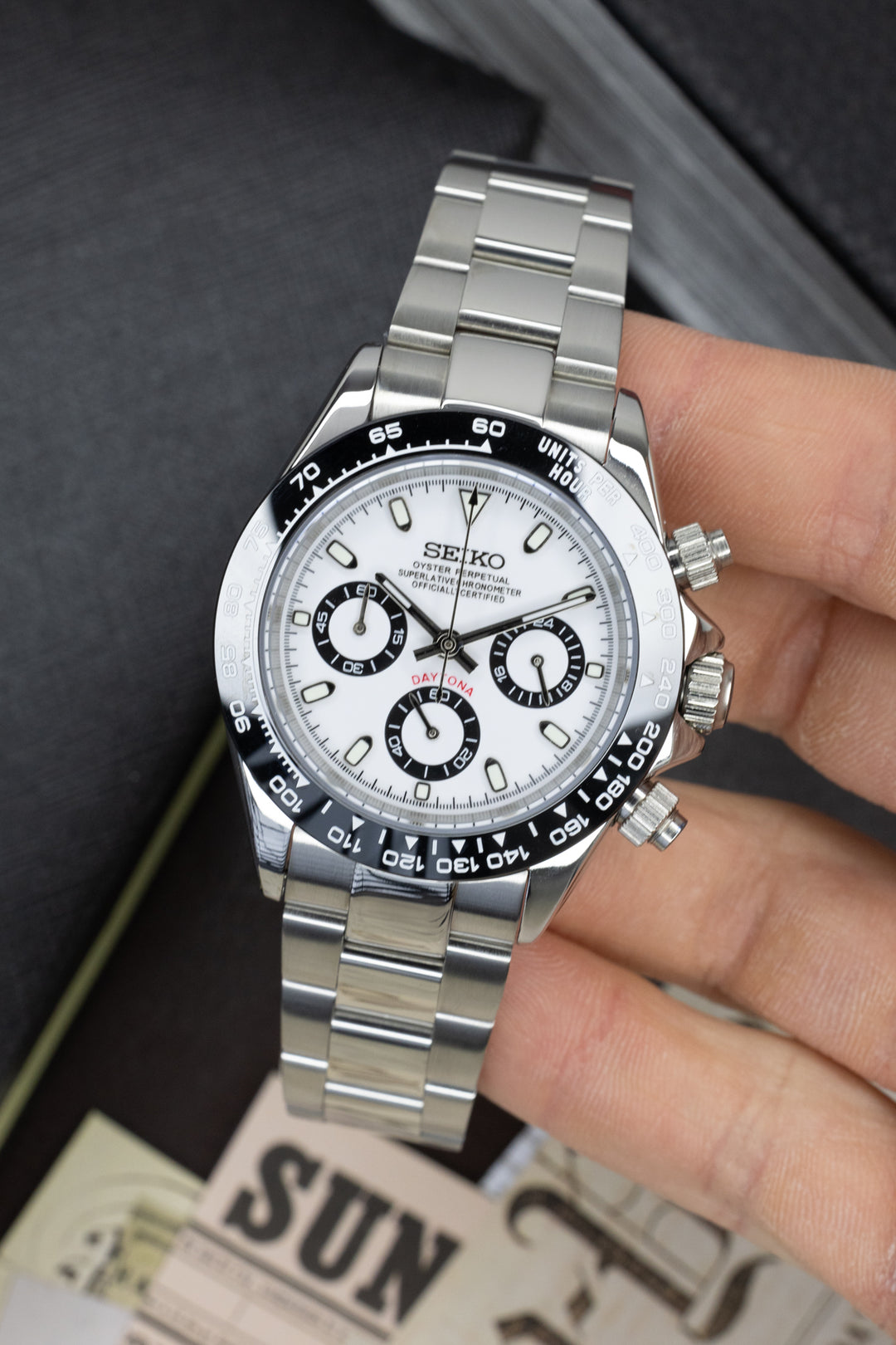 Seiko Mod Daytona White Panda Chronograph