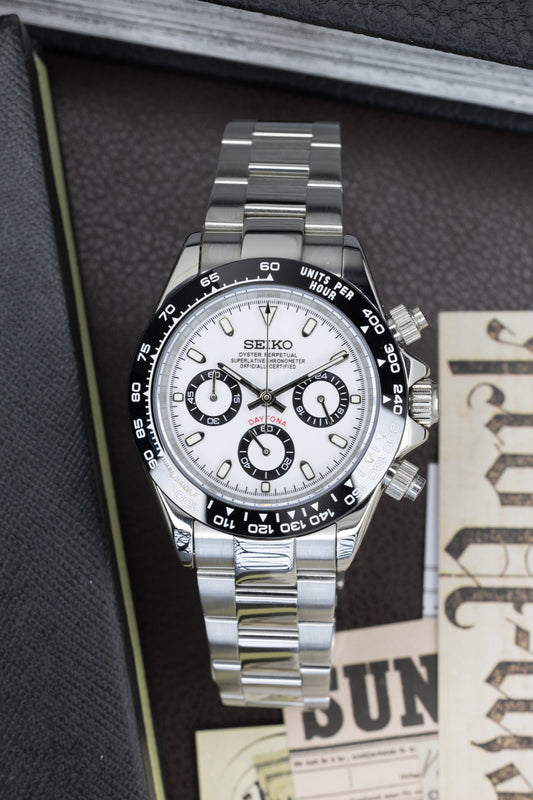 Seiko Mod Daytona White Panda Chronograph