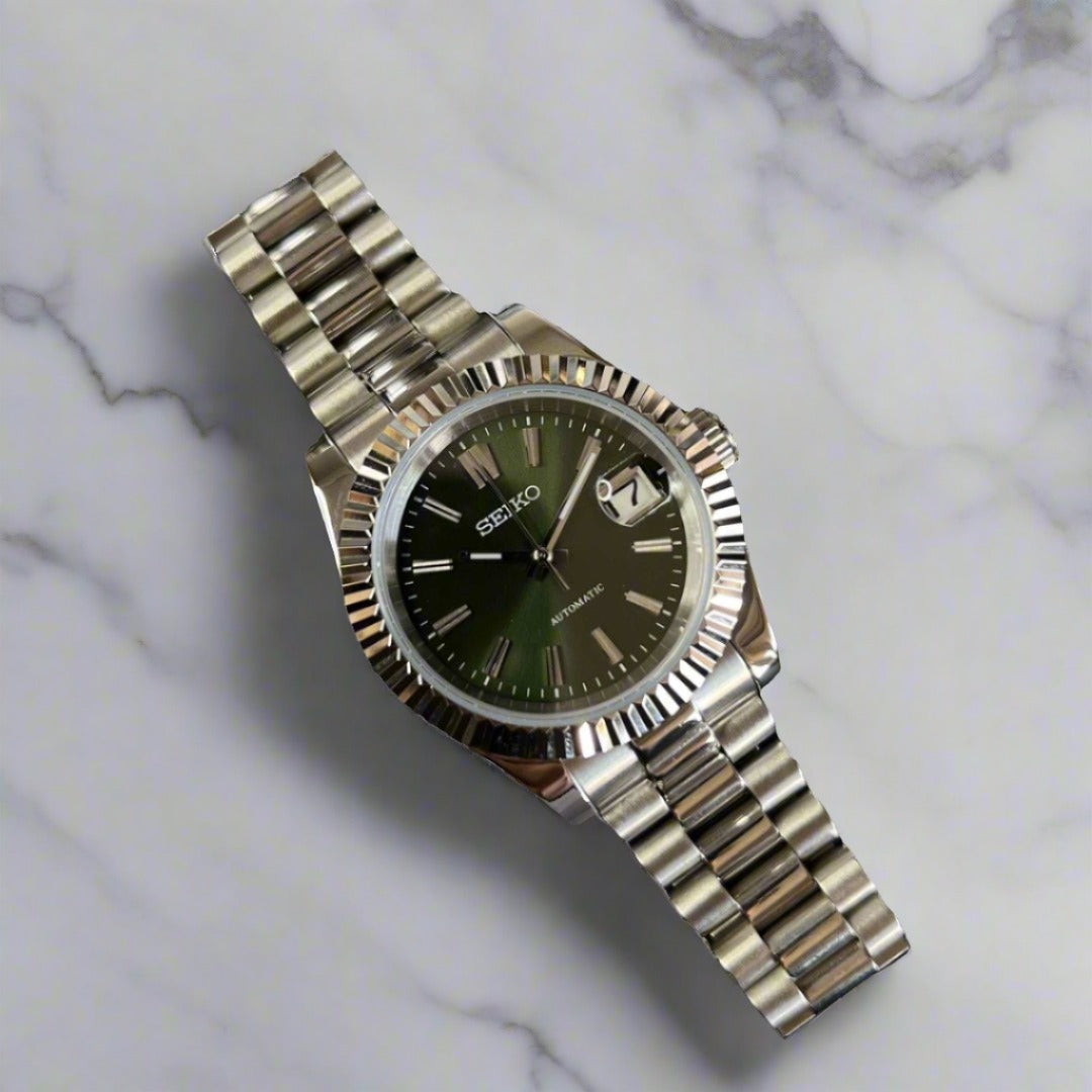 DATEJUST OLIVE GREEN SUNBURST - CUSTOM SEIKO NH35 AUTOMATIC WATCH