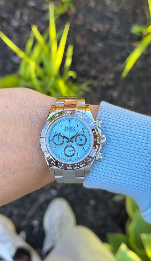 Seiko Mod Daytona Baby Blue/Platinum Chronograph